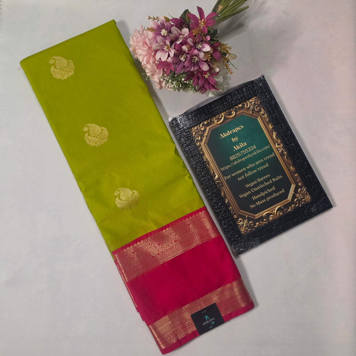 Green Red Parampara vegan kanchi silk saree GA26145
