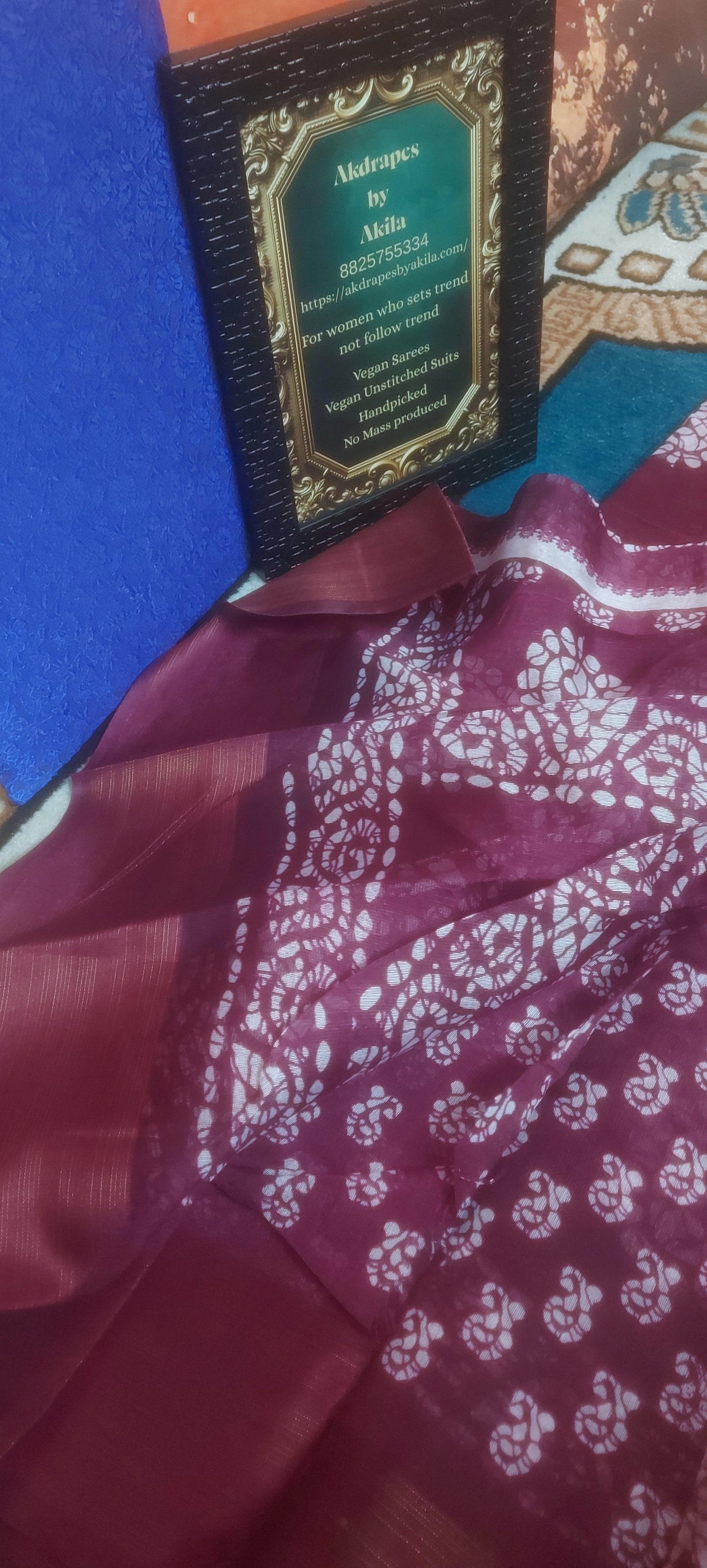 Wine Mango Batik linen zari border saree JA26027