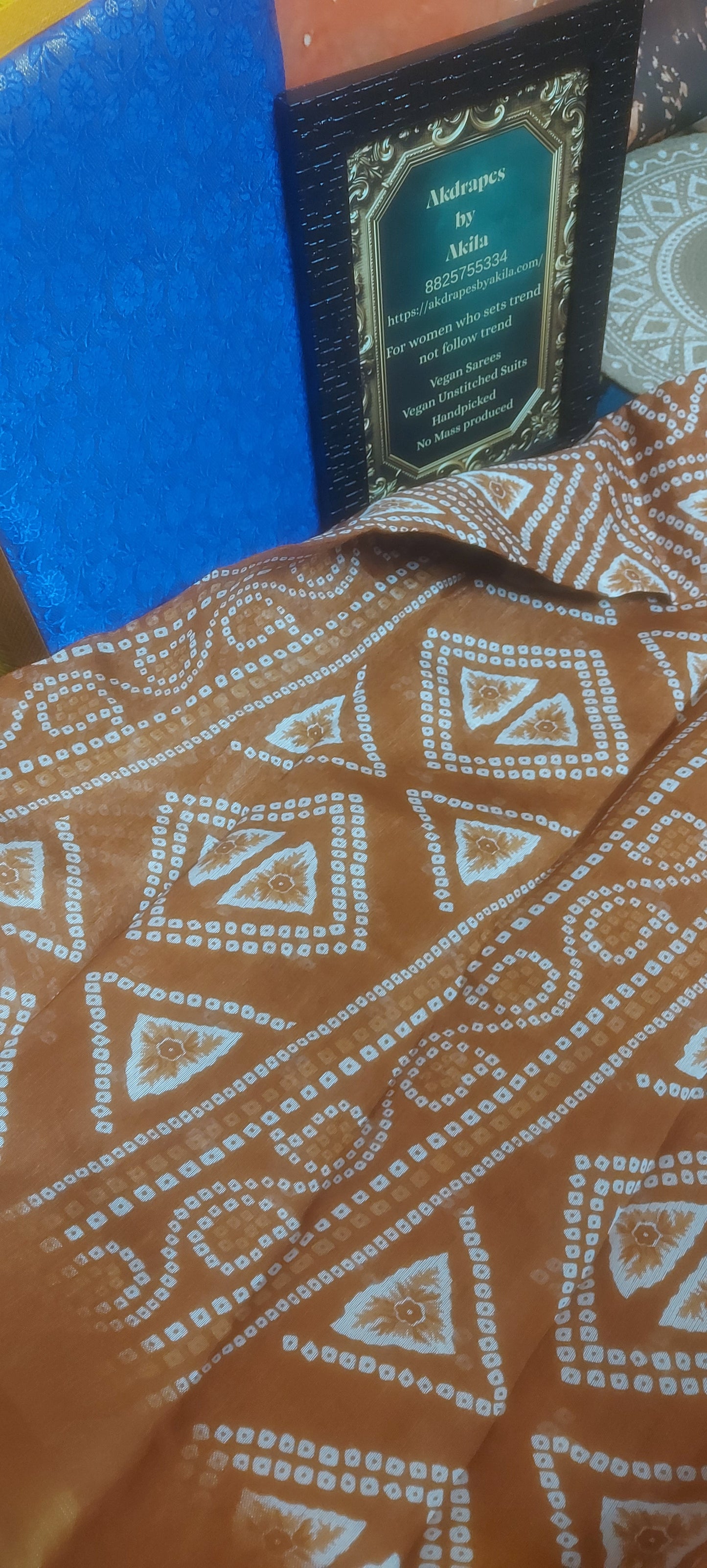 Rust Orange bandhini Vegan linen Zari border saree JA26040
