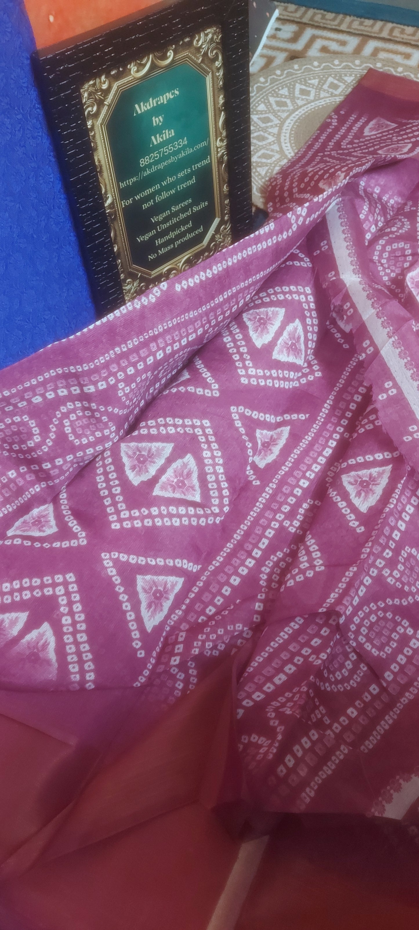Lilac bandhini Vegan linen Zari border saree JA26044