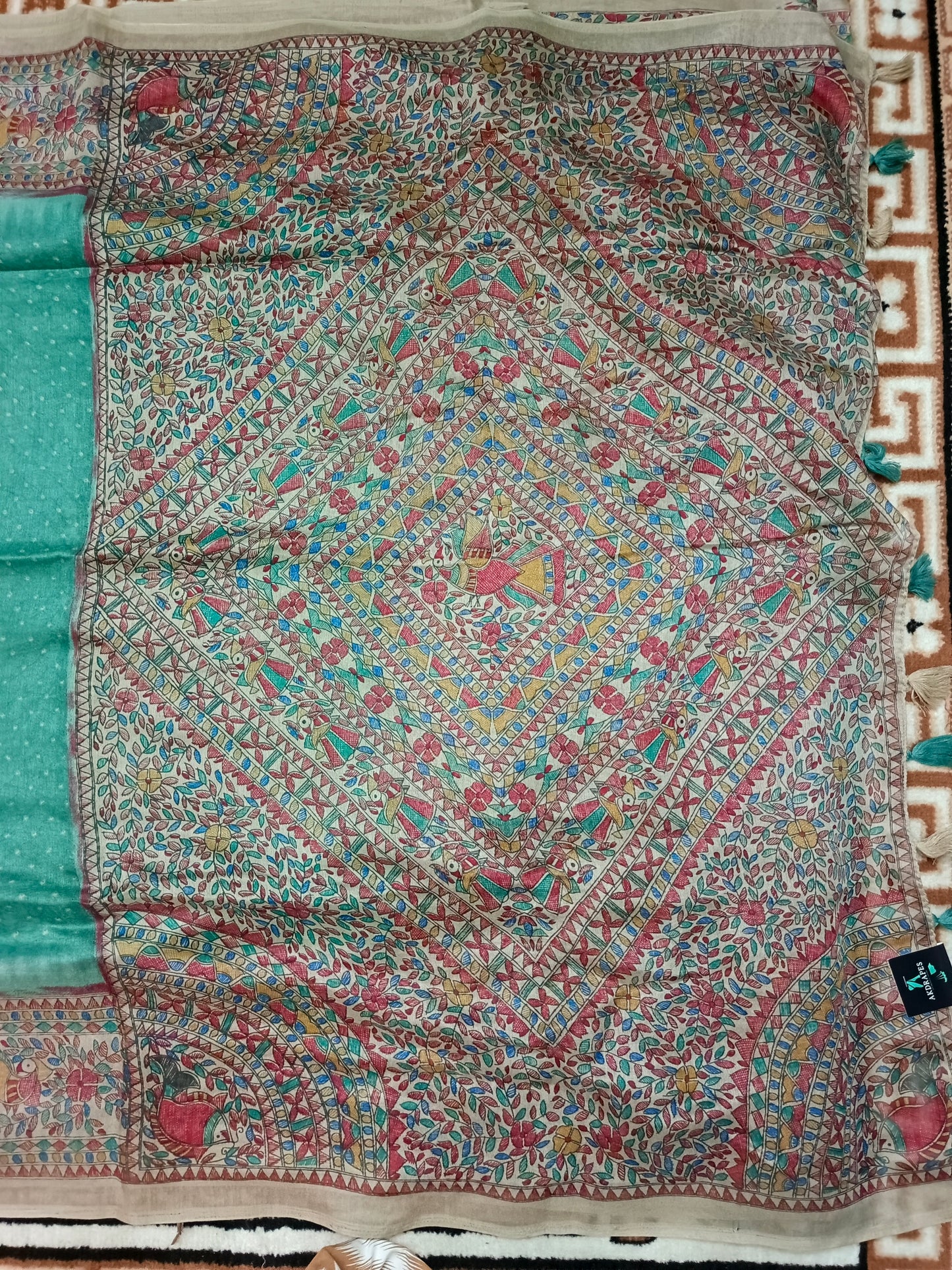 Green Fushion bandhini madhubani Malai cotton saree HA25527