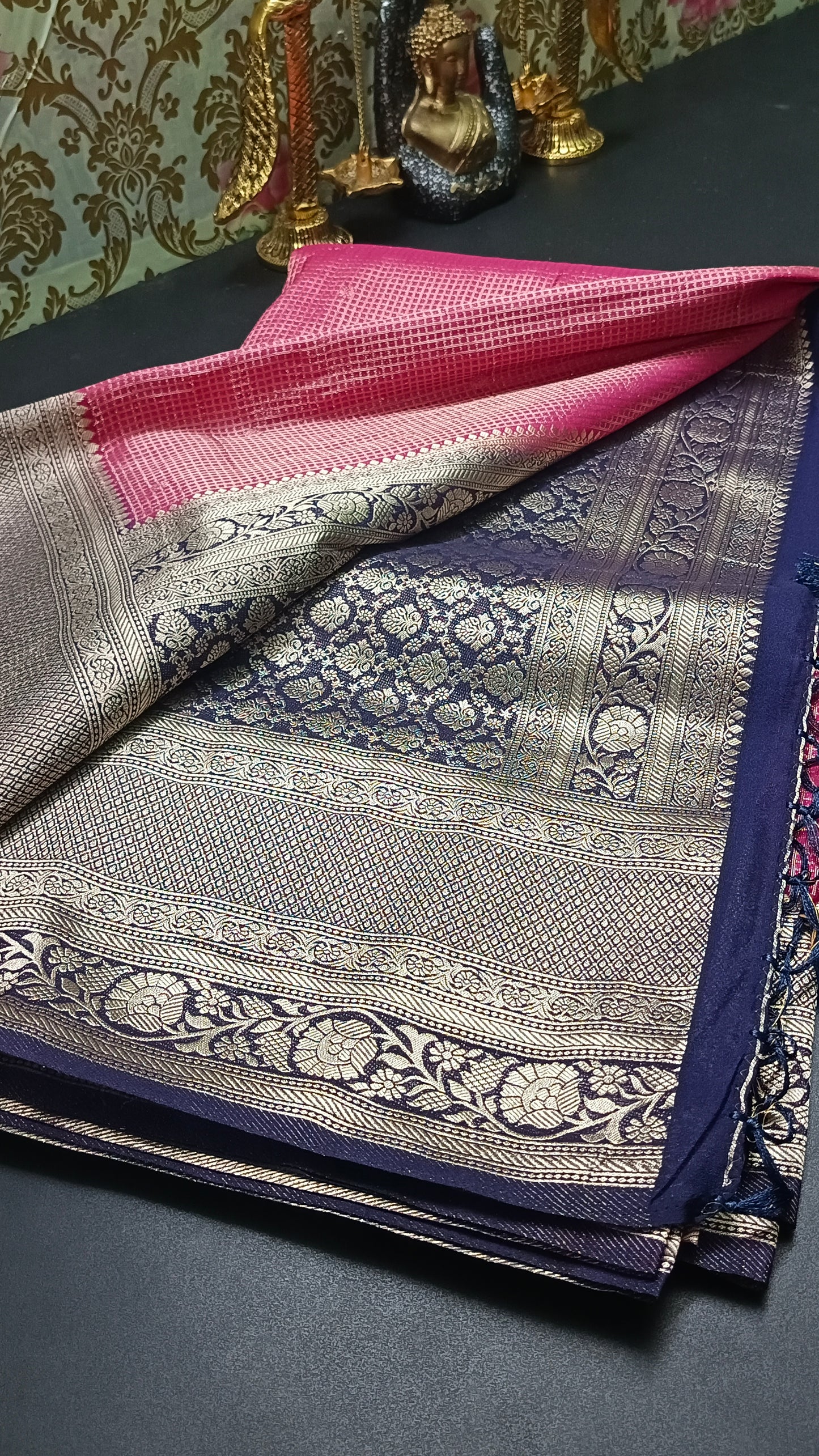 Pink Zari tara vegan banarasi kaddi georgette saree MA25255