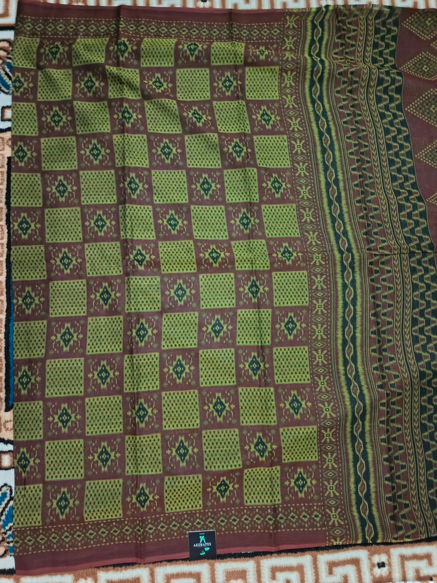 Green Malai Maska ikkat screen printed vegan malai cotton saree HA25541