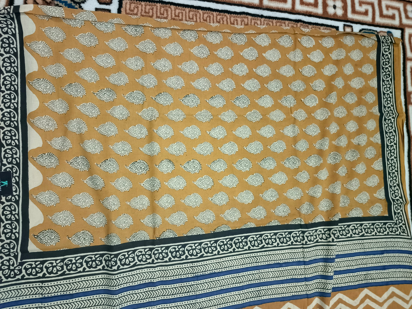 Yellow Bagru printed Vegan pure cotton saree HA25992