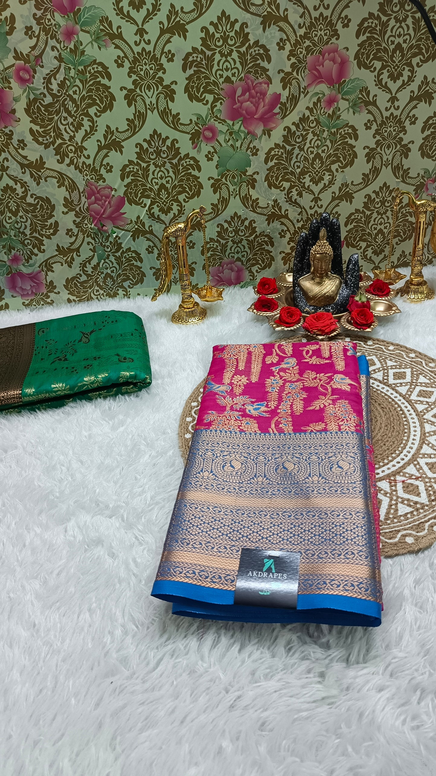 Pink with Blue Raj Nandhini Vegan kanchi silk saree JA25282
