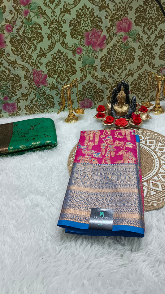 Pink with Blue Raj Nandhini Vegan kanchi silk saree JA25282