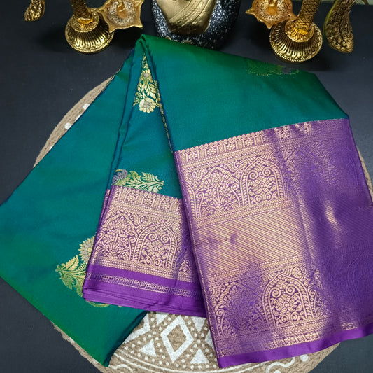 Peacock green with violet Varnajalam vegan premium kanchi silk saree LA25913