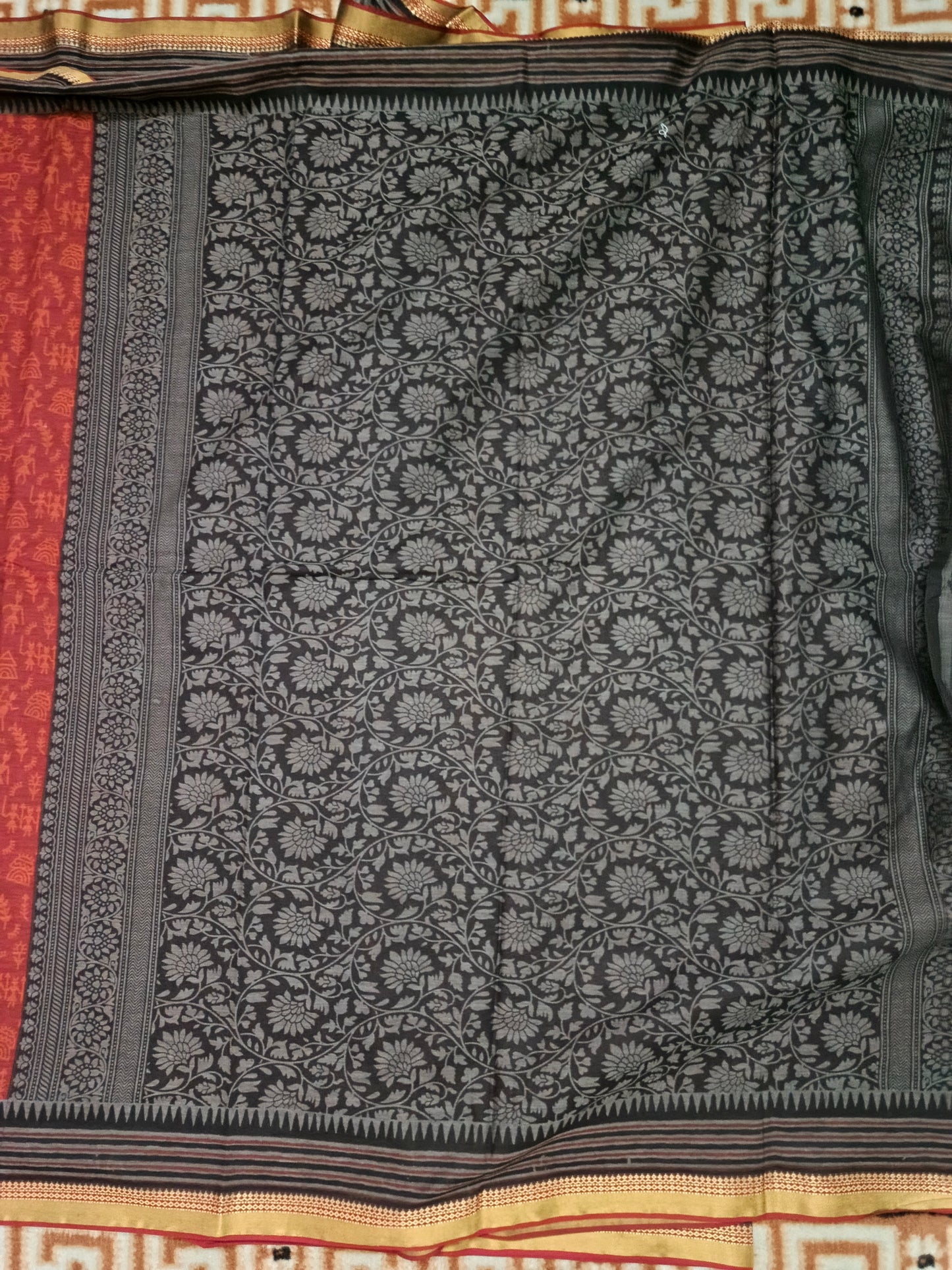 Maroon Warli kala Vegan Muslin cotton saree HA25480