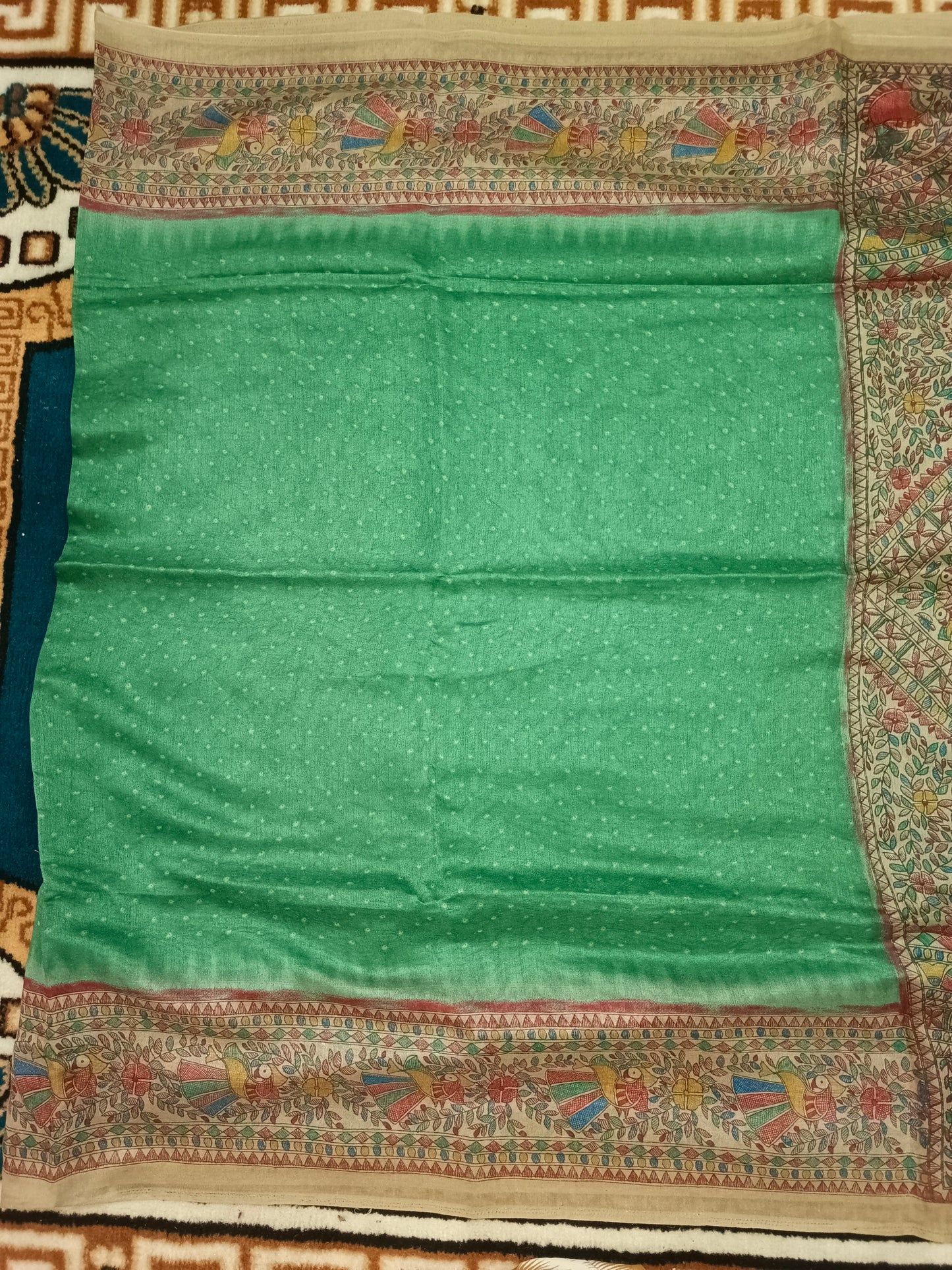 Green Fushion bandhini madhubani Malai cotton saree HA25527