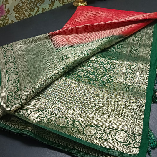Red Zari tara vegan banarasi kaddi georgette saree MA25260