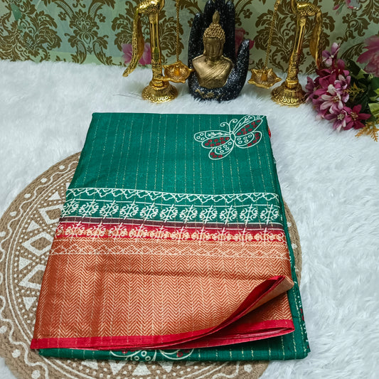 Green with red Semi dola butterfly saree SA25717
