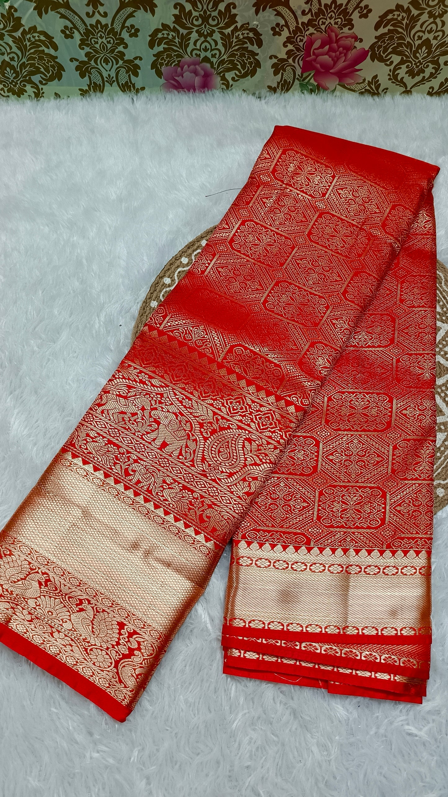 Chilli Red Ashwa gaja vegan bridal kanchi silk saree LA25952