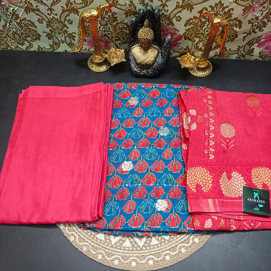 Peacock blue red vegan chinnon Unstitched suits HA25396