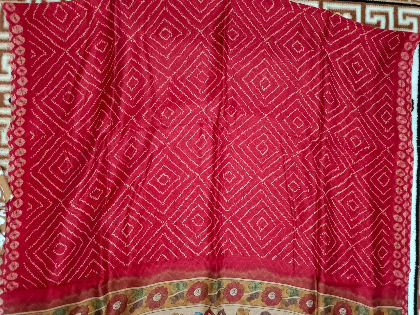 Red Fushion bandhini Kalamkari Malai cotton saree HA25416