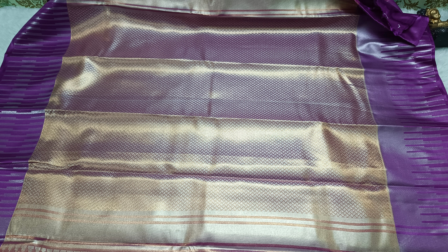 Peach with magenta neelambari bridal vegan tissue kanchi silk saree LA25941