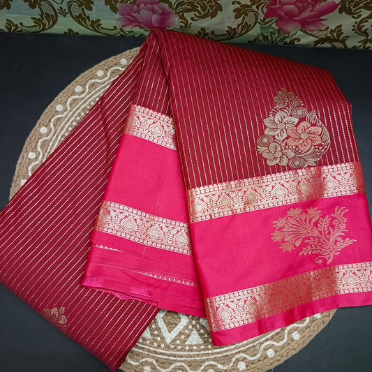 Brown with red Parijatham Vegan premium kanchi brocade silk saree LA25931