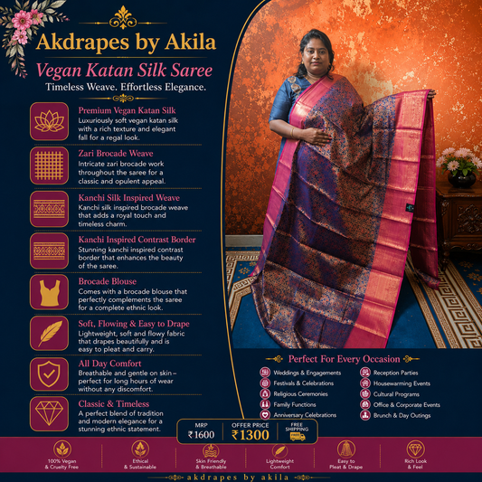 Navy blue with pink Raj Nandhini Vegan Kanchi Silk Saree JA25284