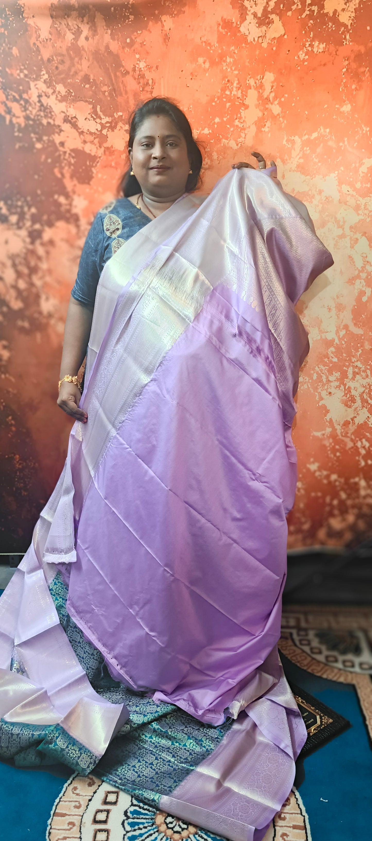 Green with Pastel Purple Aishwariyam Vegan Kanchi Brocade silk saree LA25946