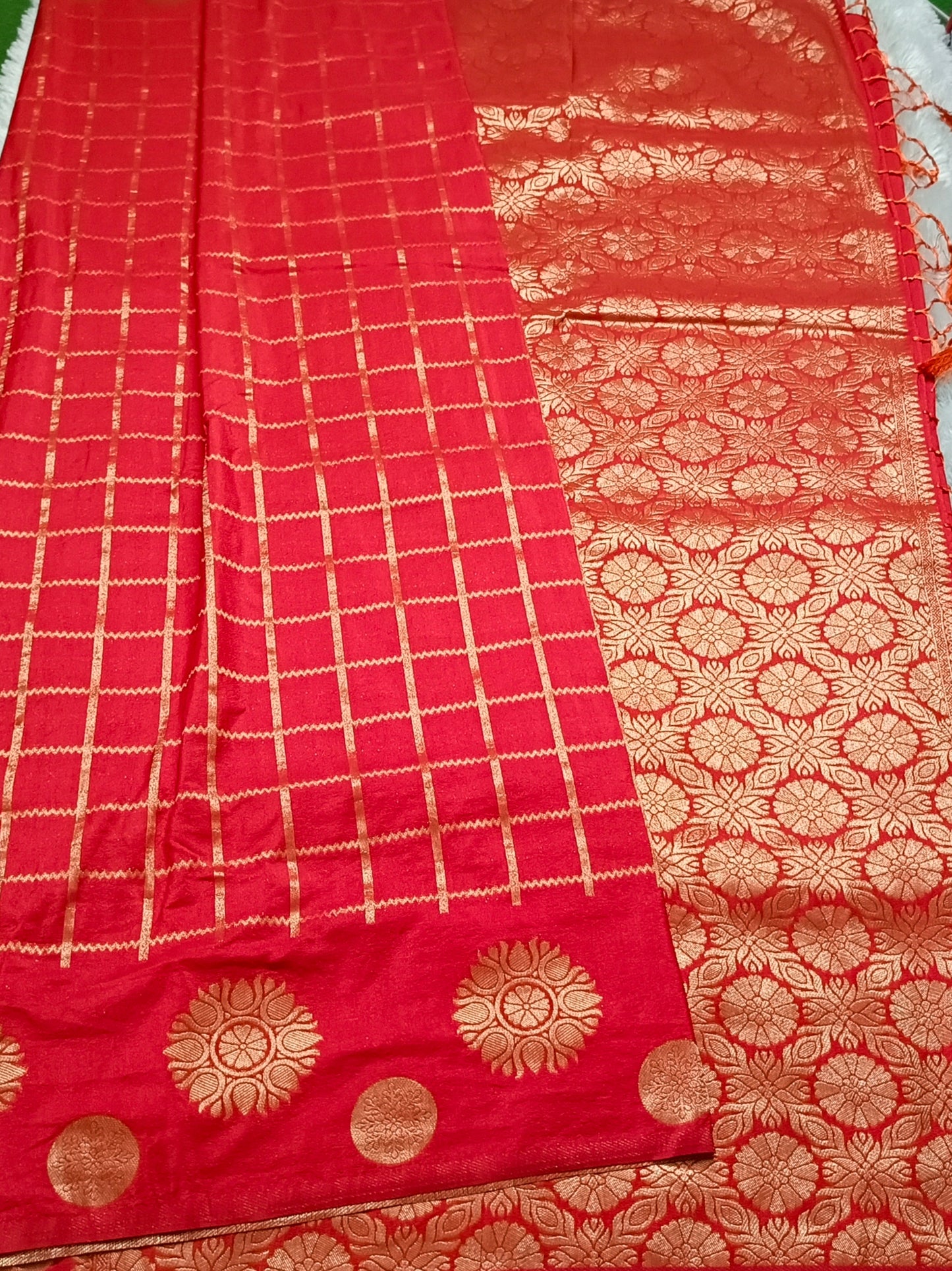 Red Sudar Chakkram vegan kaddi georgette saree MA25092