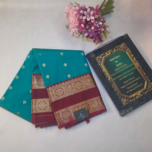Sapphire blue brown Parampara vegan kanchi silk saree GA26143
