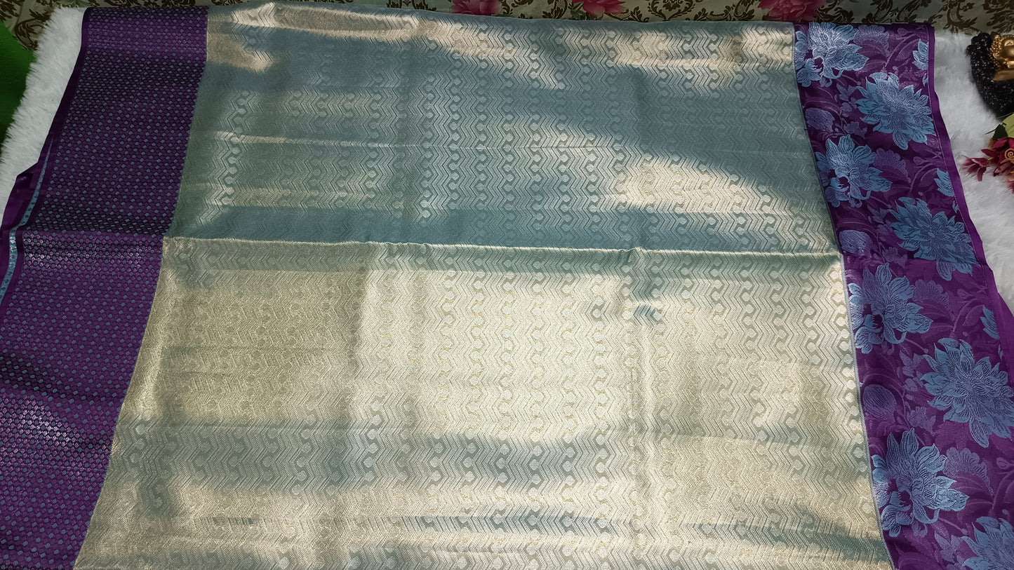 Ice blue with violet Neelambari vegan tissue bridal kanchi silk saree LA25942