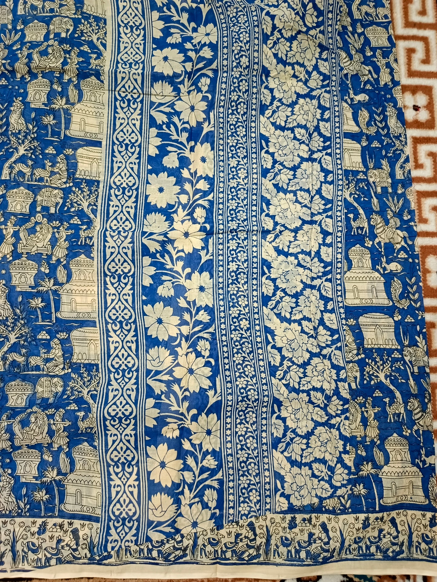 Blue Ganga Mull Cotton kalamkari saree SA25854