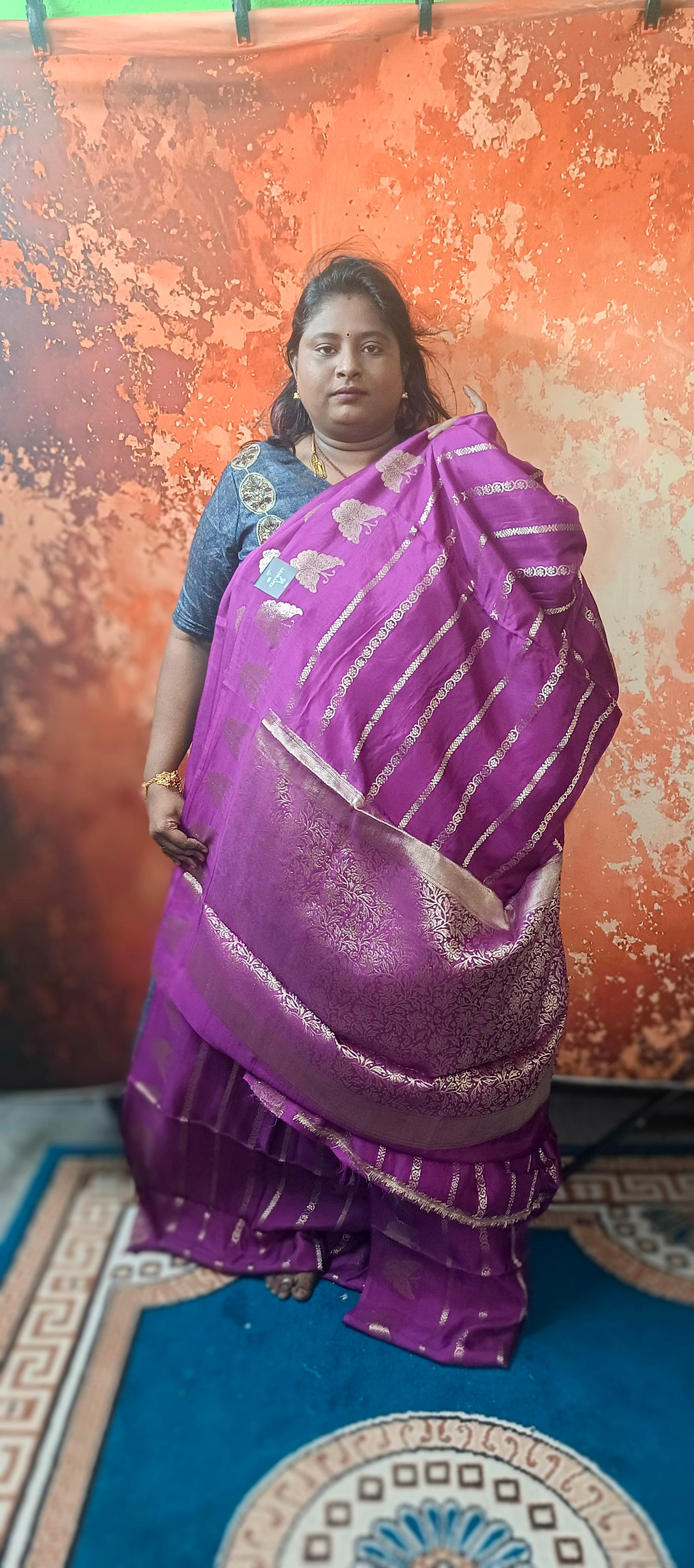 Purple butterfly vegan satin silk saree SA25763