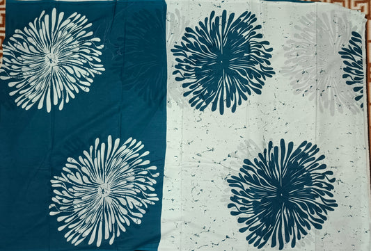 Peacock blue Vegan floral Jaipur cotton saree SA25751