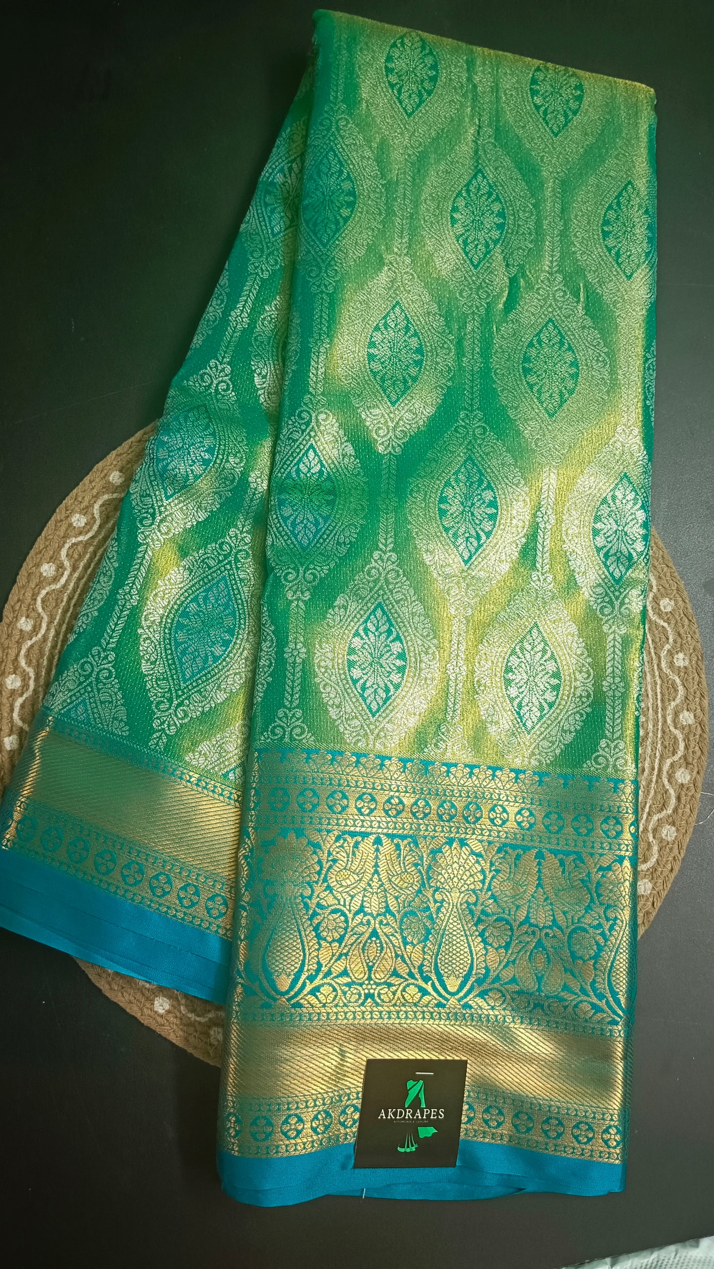 Sea blue Swarnika Vegan bridal silk saree JA25314