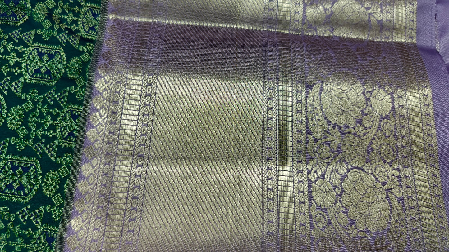 Green with Pastel Purple Aishwariyam Vegan Kanchi Brocade silk saree LA25946