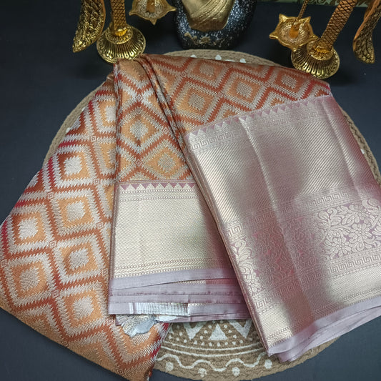 Copper with gold Radiance Heritage vegan self tissue kanchi silk saree LA25934