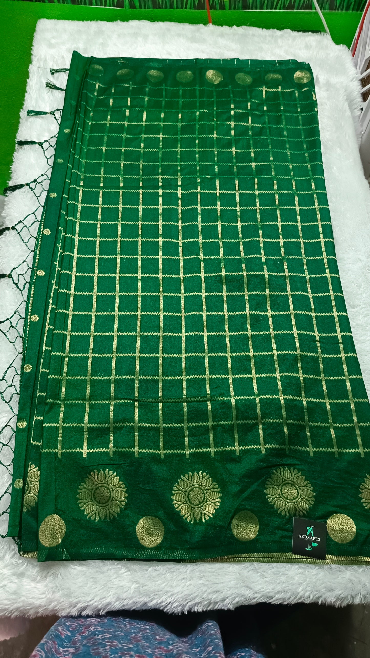 Bottle Green Sudar Chakkram vegan kaddi georgette saree MA25097