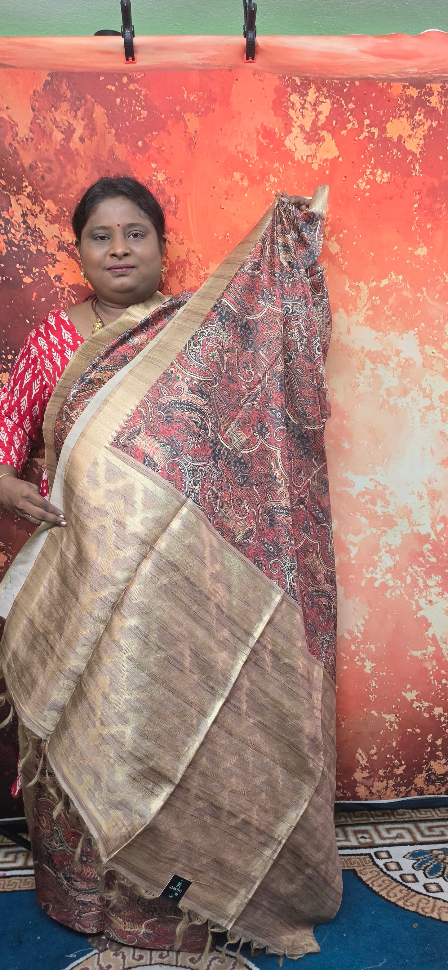 Red Paisley dreams vegan dupion silk saree HA25522