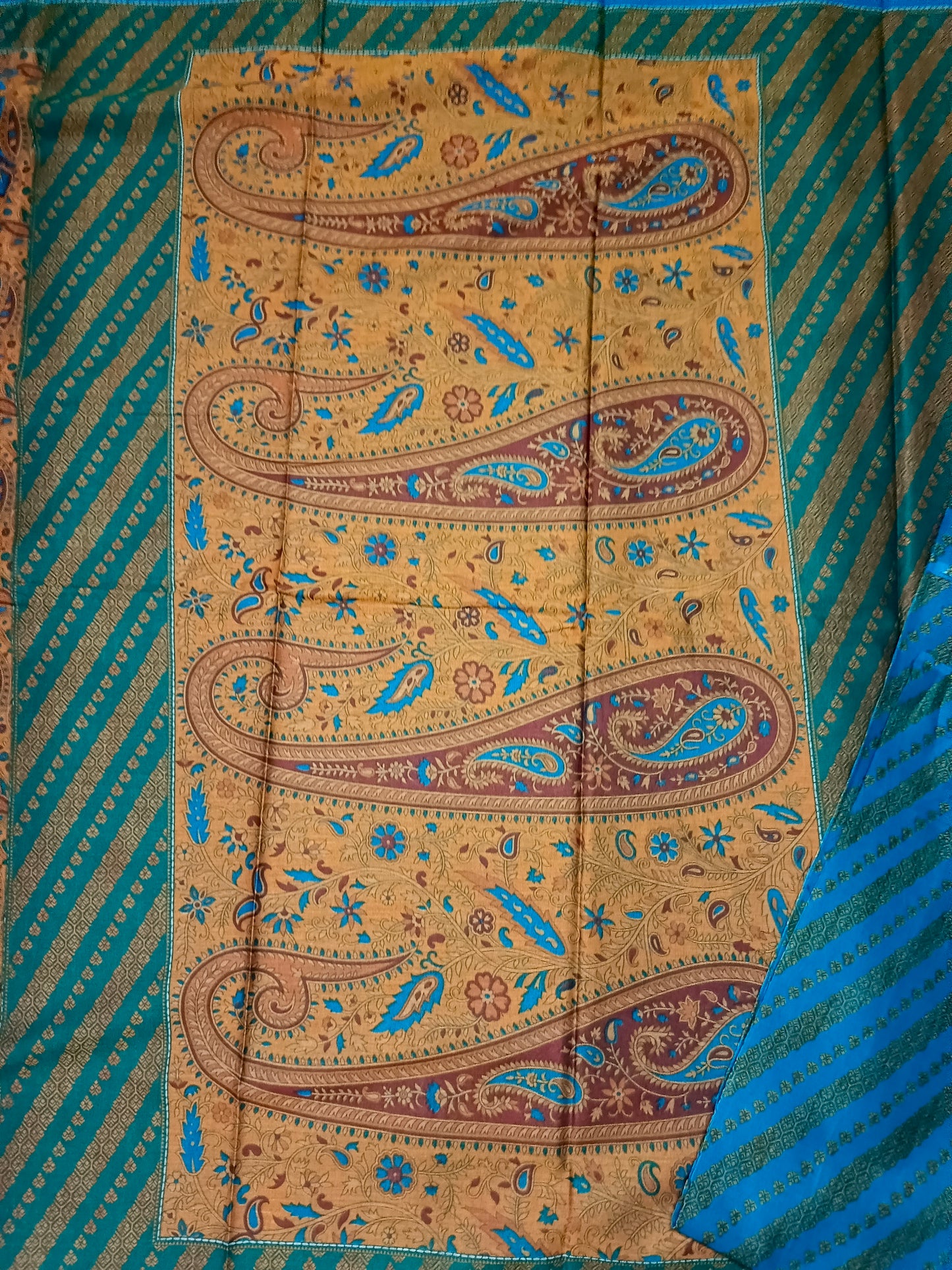Yellow Paisley screen printed vegan muslin saree HA25544