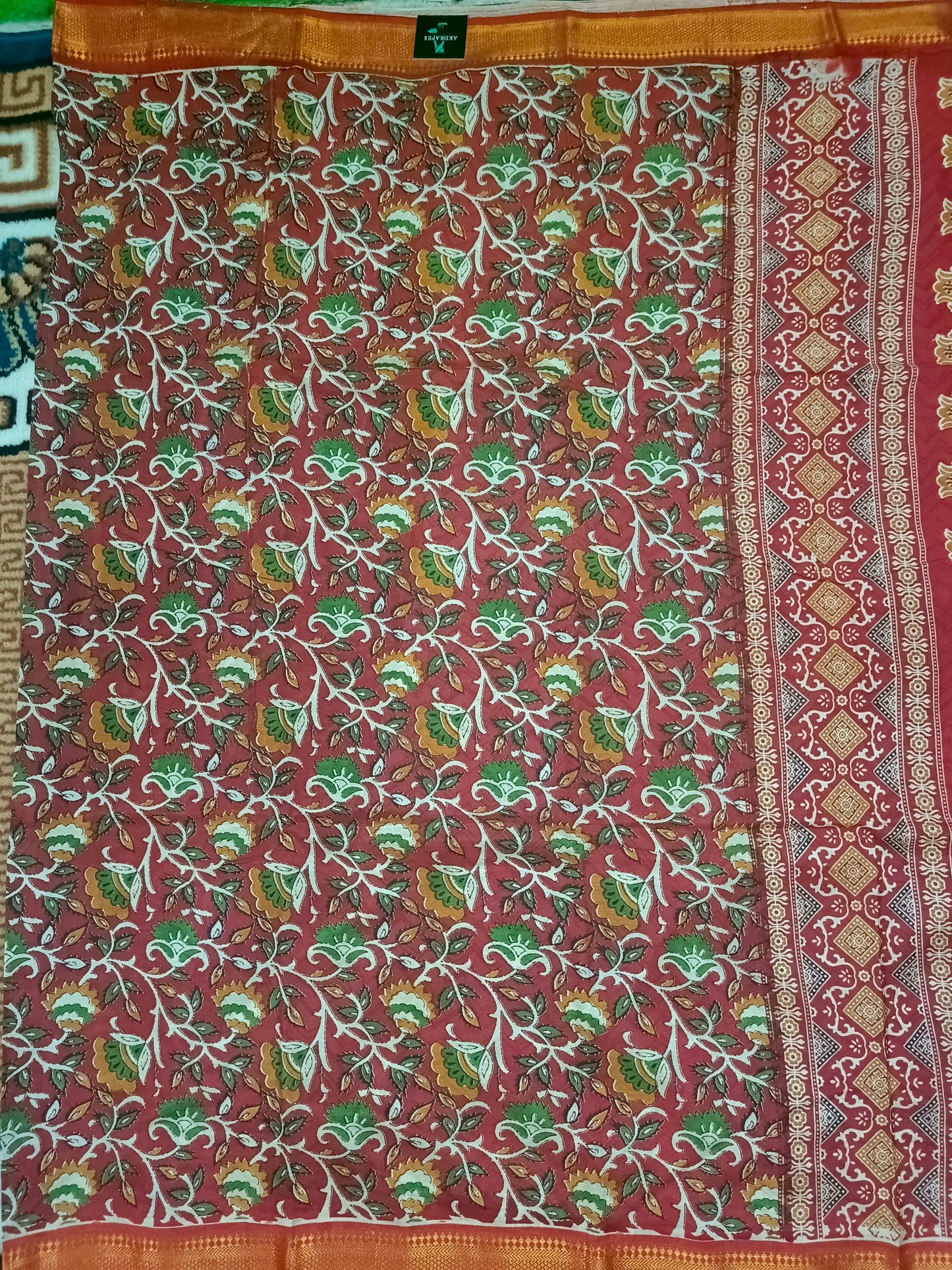 Red Kalamkari veg dyed Vegan Magalgiri silk cotton Saree HA25472