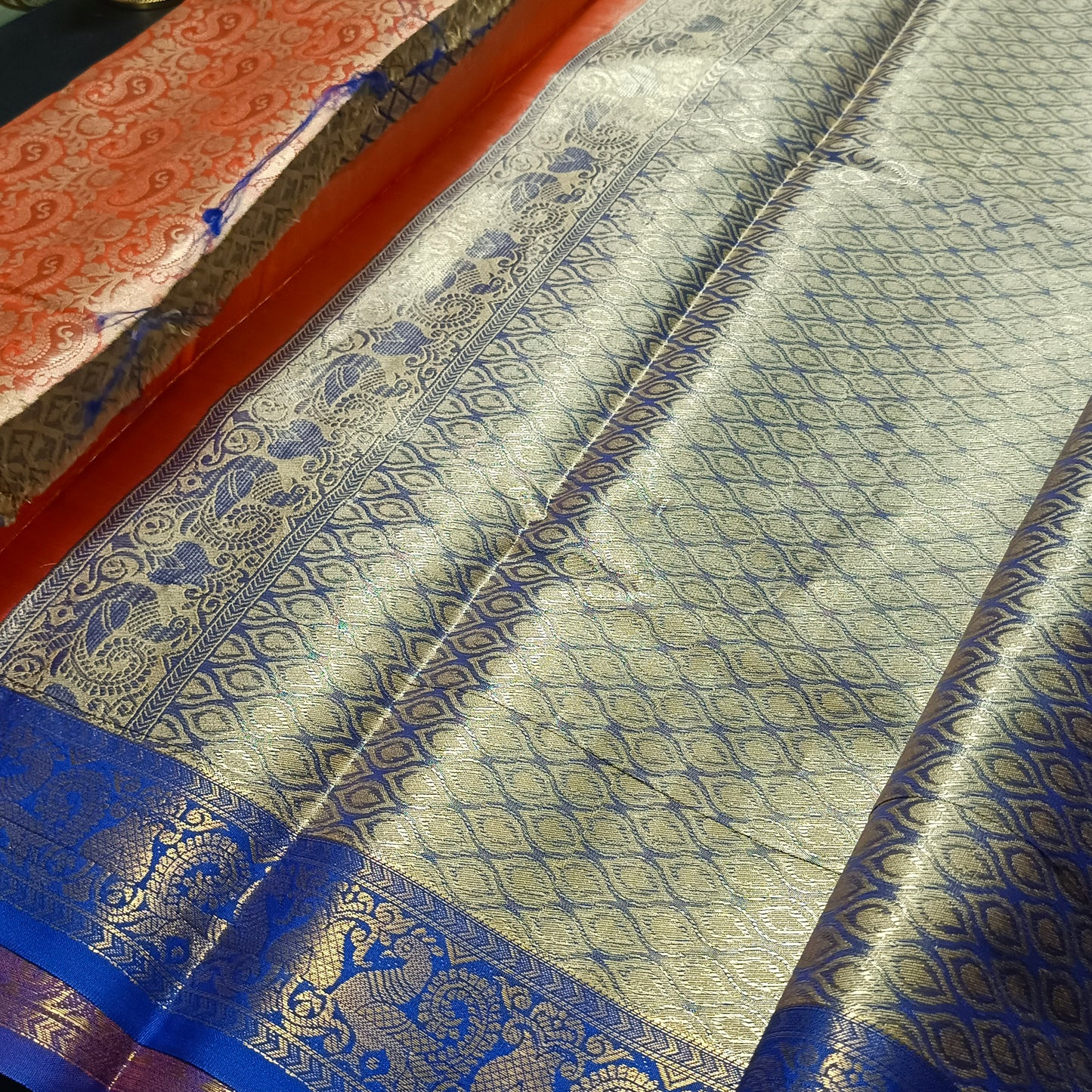 Orange Amarpalli vegan kanchi bridal tissue saree JA25306