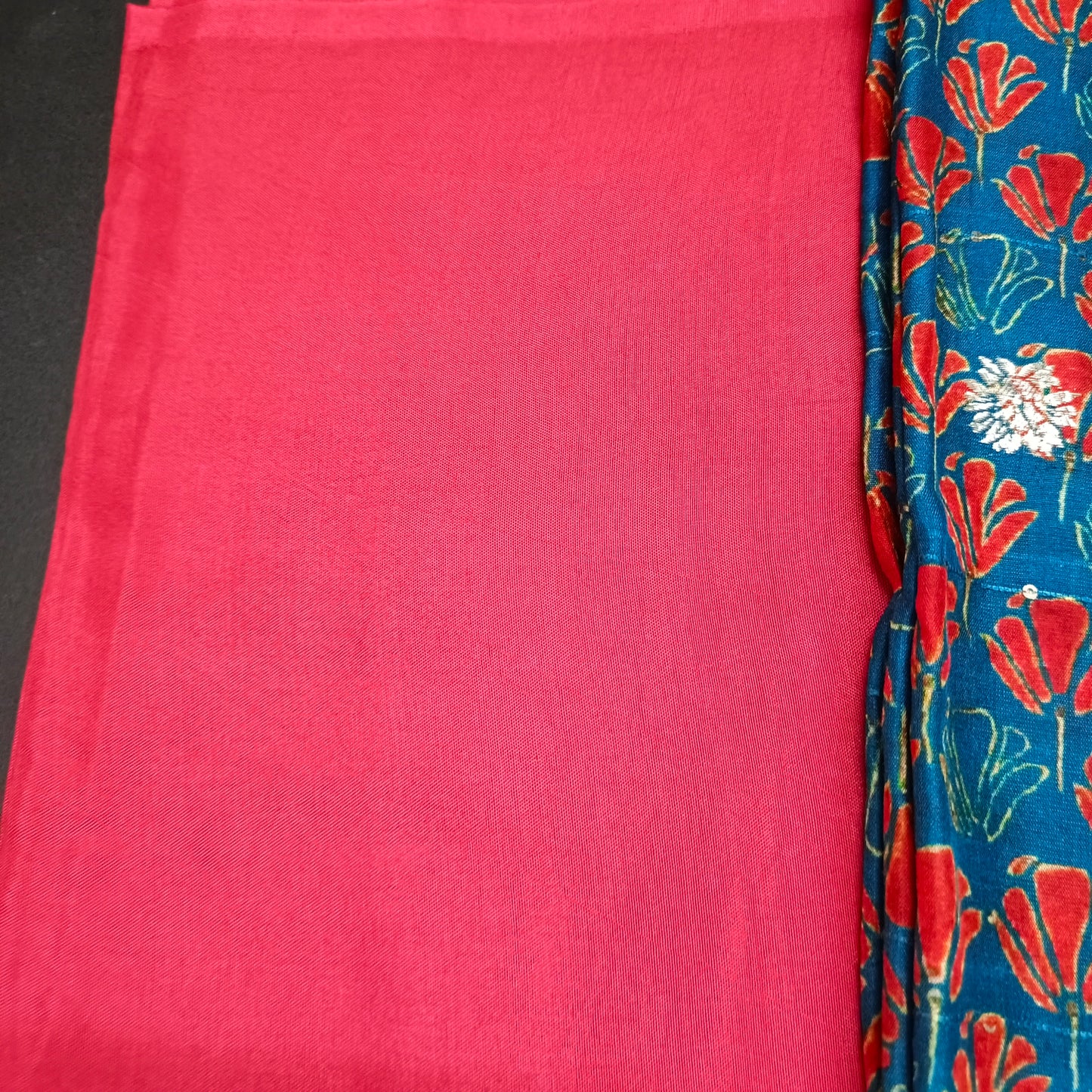 Peacock blue red vegan chinnon Unstitched suits HA25396