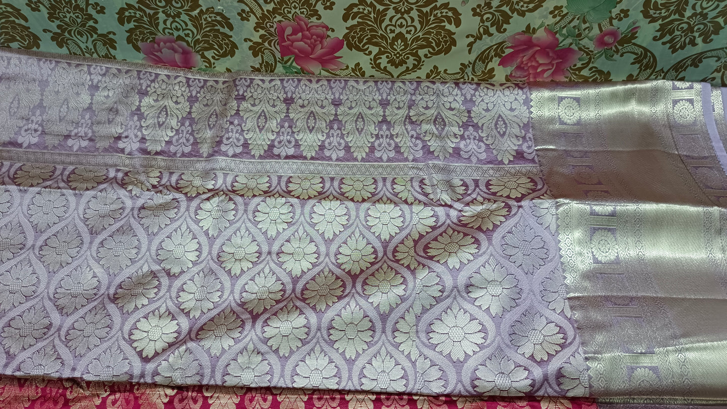 Pink with pastel Varnajalam vegan premium kanchi silk saree LA25915