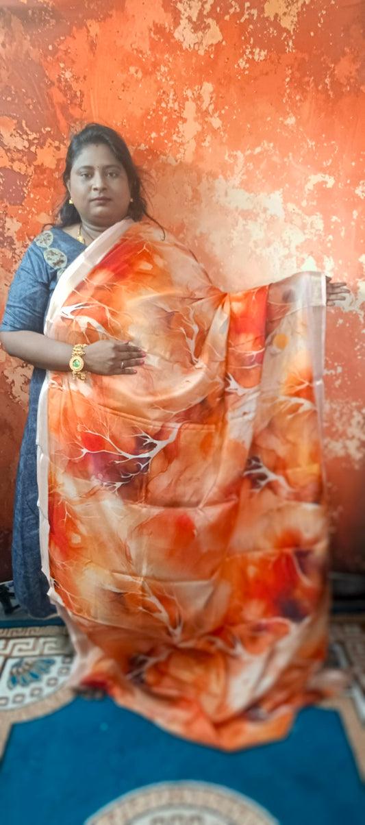 Orange Marble Vegan Chiffon silk saree SA25706