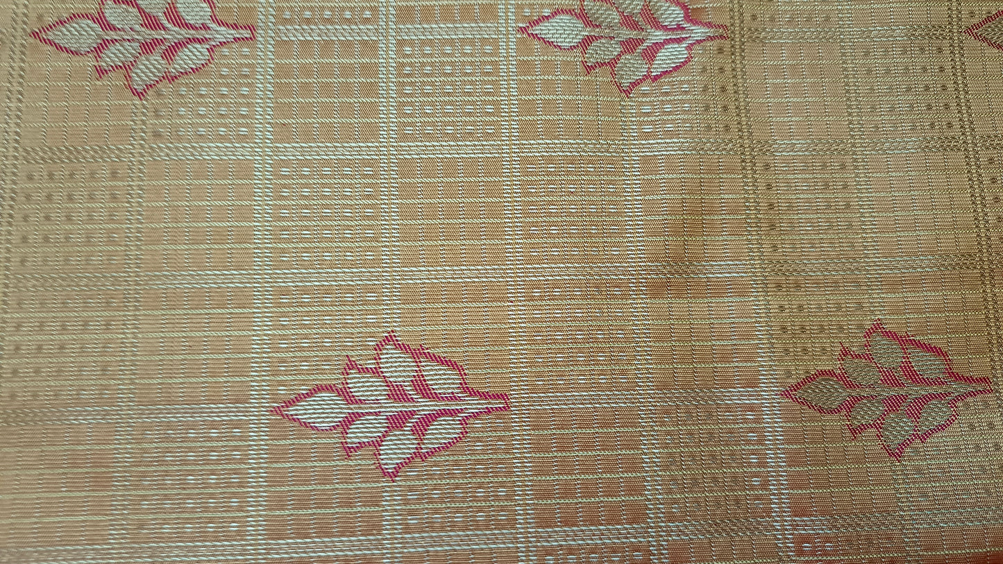 Yellow with majenta Parijatham Vegan premium kanchi brocade silk saree LA25932