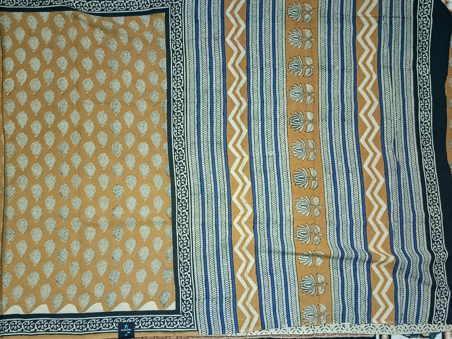Yellow Bagru printed Vegan pure cotton saree HA25992