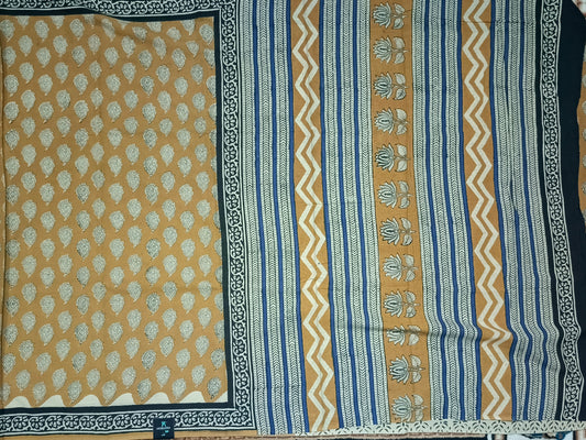 Yellow Bagru printed Vegan pure cotton saree HA25992