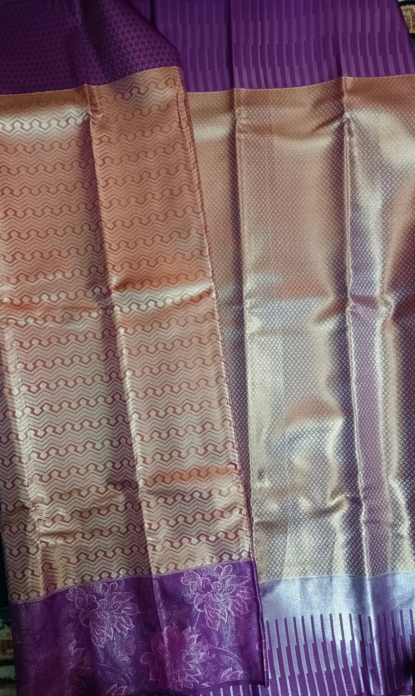Peach with magenta neelambari bridal vegan tissue kanchi silk saree LA25941