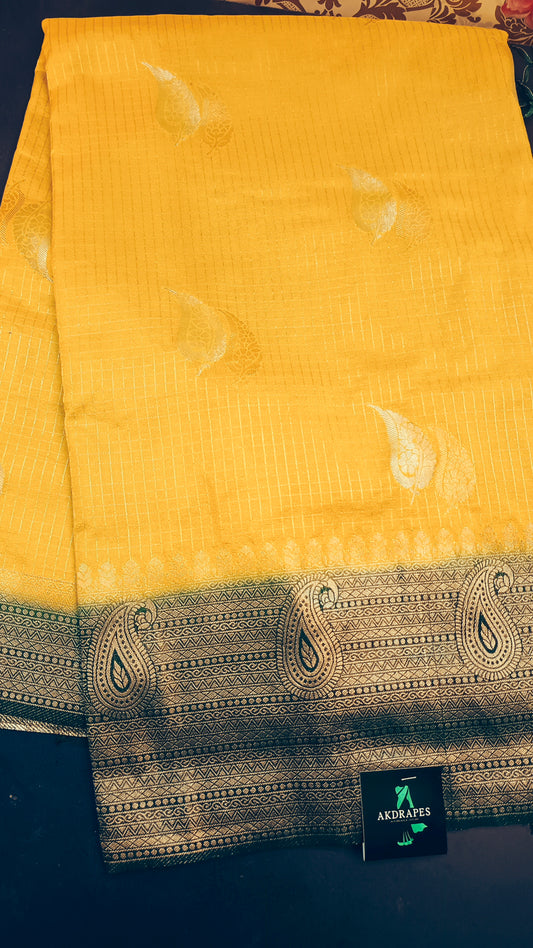 Lemon yellow Mango design Midhuna Pakshi Premium Vegan Crepe silk Saree MA25220