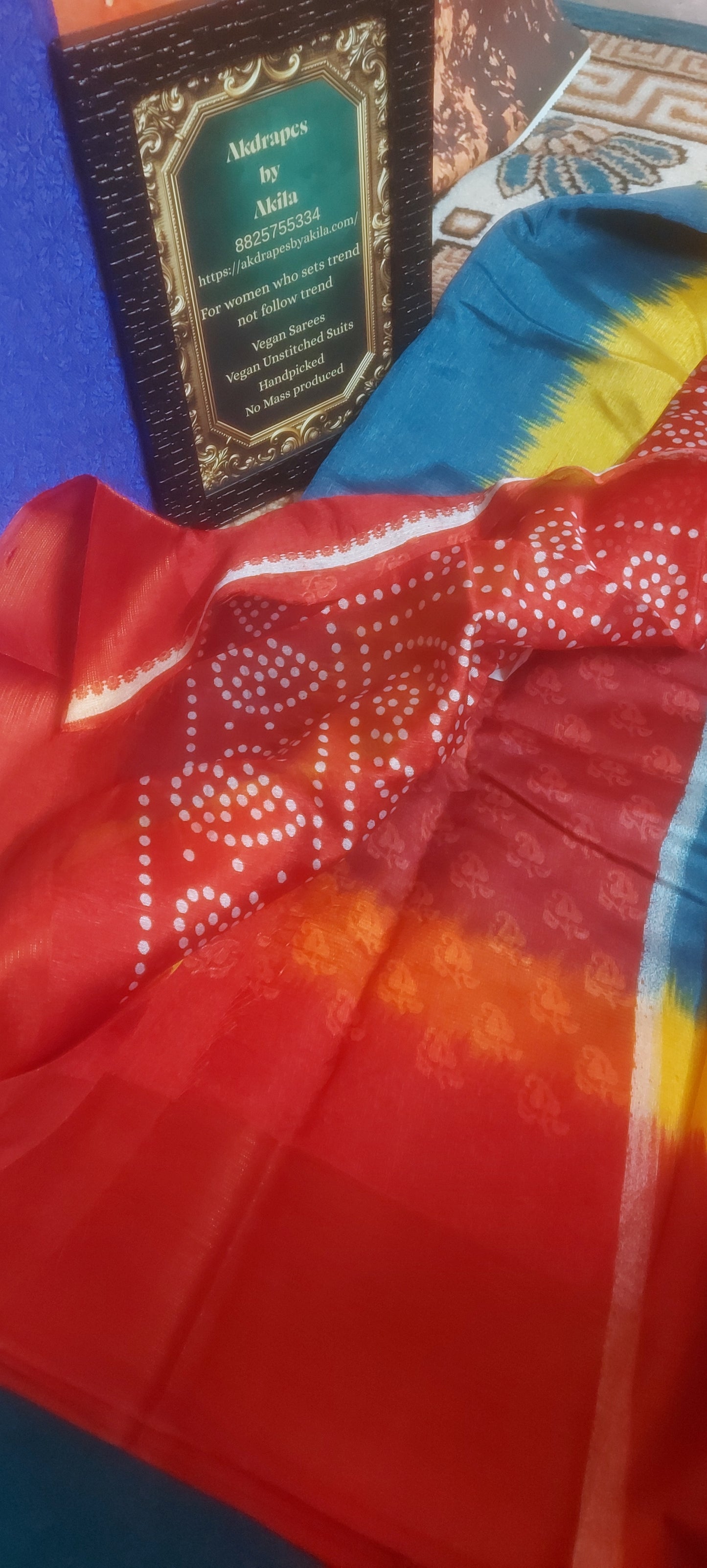 Indigo Tricolor vegan linen zari border saree JA26032