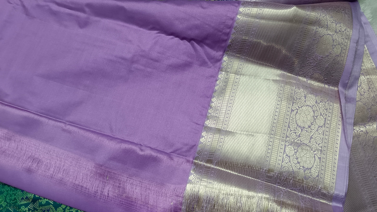 Green with Pastel Purple Aishwariyam Vegan Kanchi Brocade silk saree LA25946