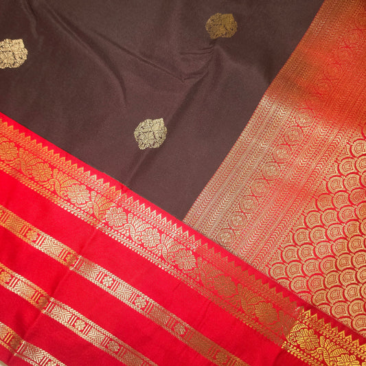 Coffee brown red Red Parampara vegan kanchi silk saree GA26144