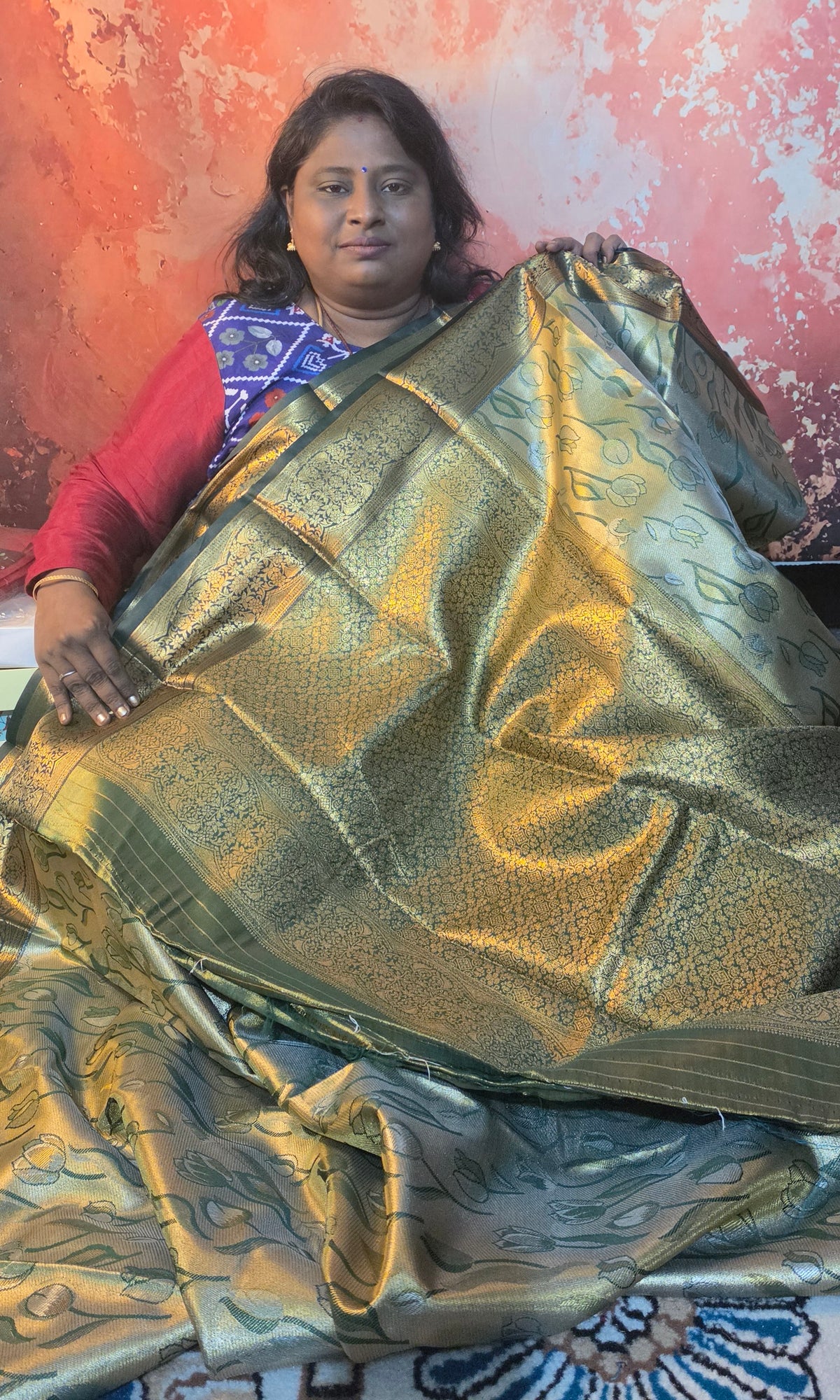 Green Tulika golden bridal tissue Vegan kanchi saree JA25289