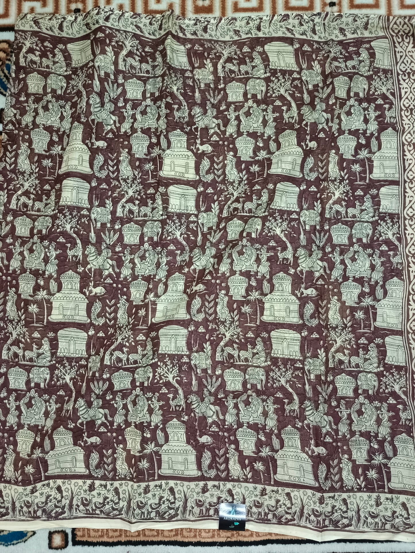 Brown Ganga Mull Cotton kalamkari saree SA25857