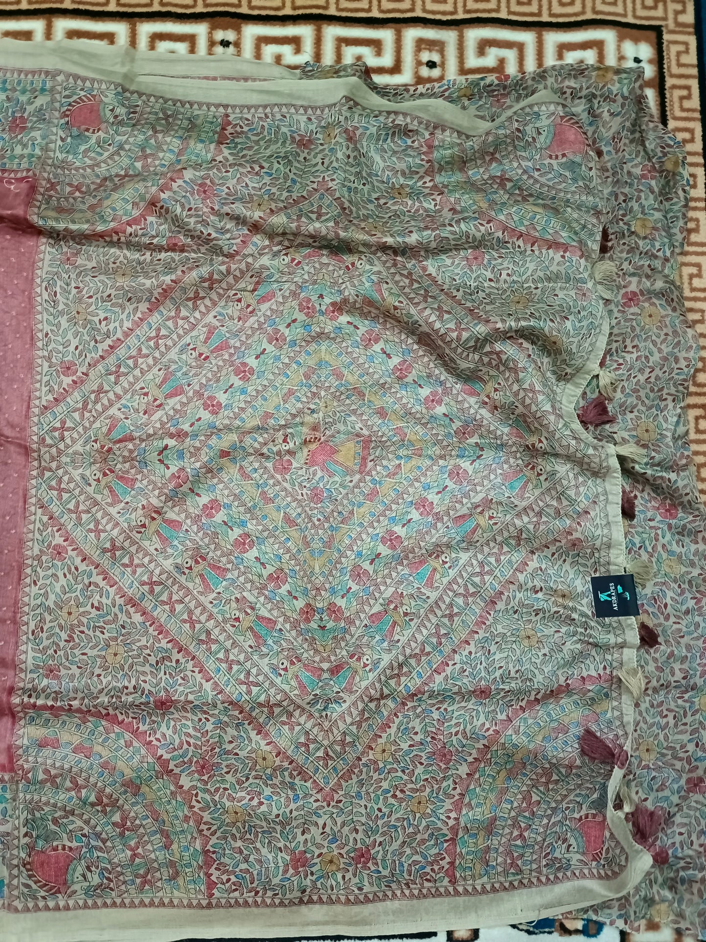 onion pink Fushion bandhini madhubani Malai cotton saree HA25526